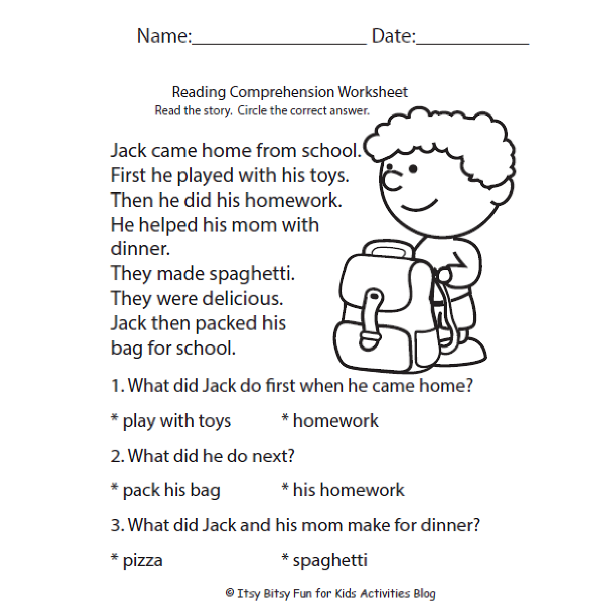 reading comprhension worksheet