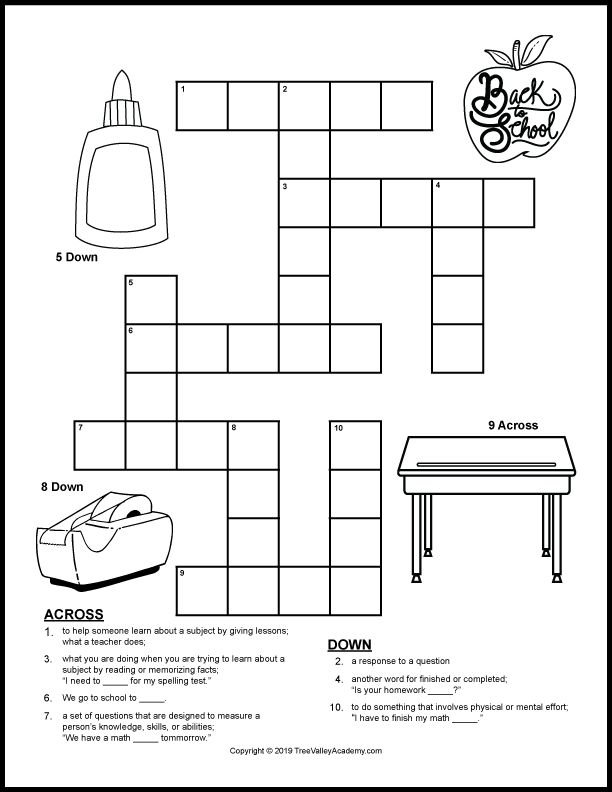 Back to School Crossword Puzzles - Worksheets Library