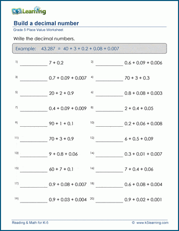 Build decimal numbers worksheets | Worsheets library