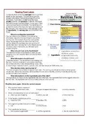 reading food labels worksheet