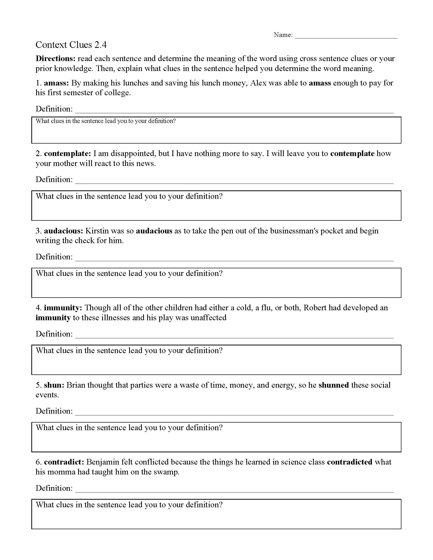 Write the Meaning Context Clues Worksheet | Context clues, Context ...