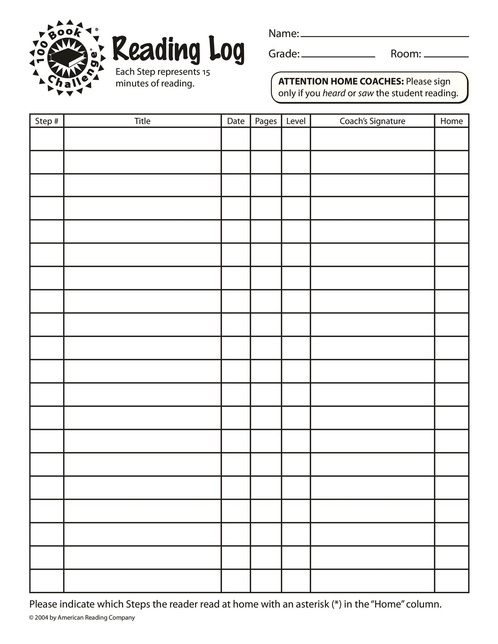 reading log printable homeschool