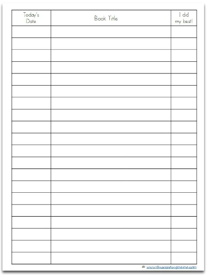 reading log printable homeschool