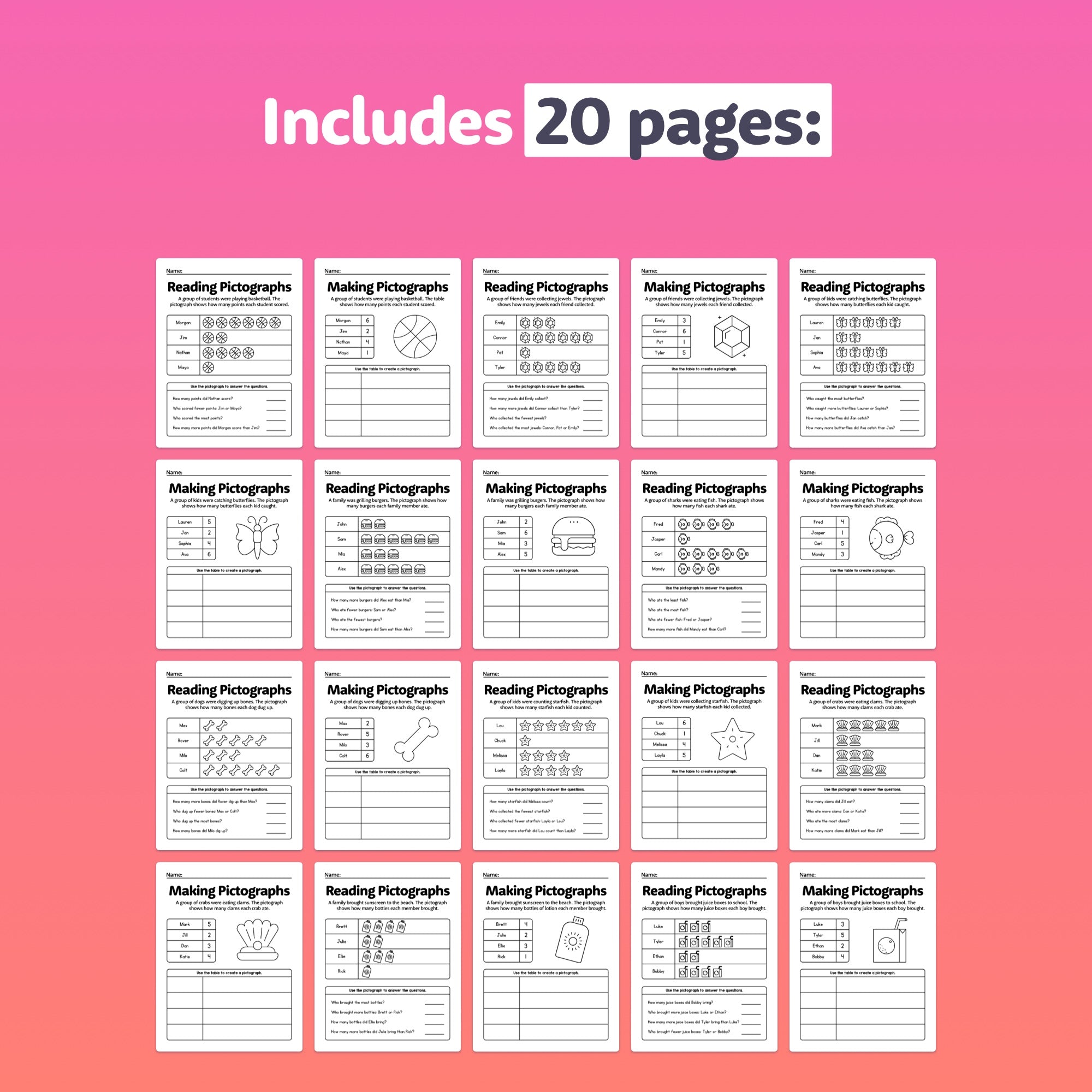 Pictograph Worksheets - That Little Robot