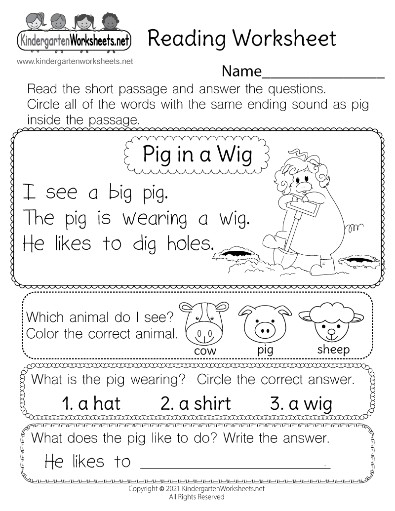 Reading Worksheet for Kids - Free Printable, Digital, &  PDF