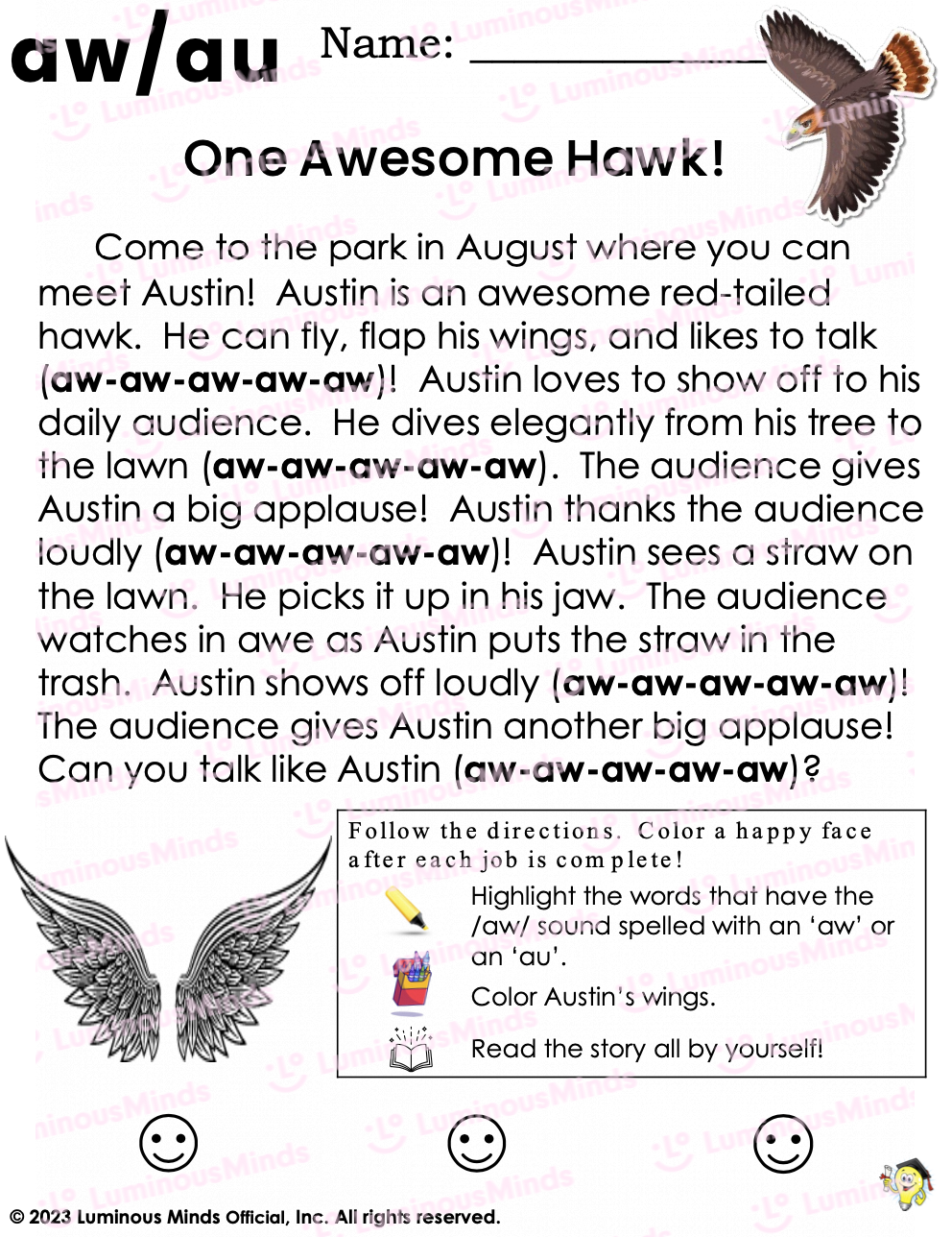 One Awesome Hawk - Reading Practice with the AW and AU Sound