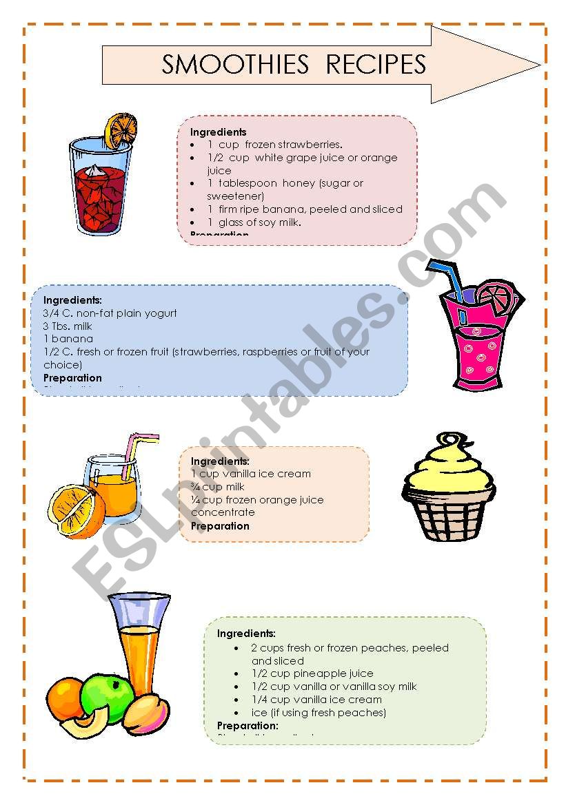 Reading comprehension - Smoothies´ Recipes 2-2 - ESL worksheet by ...