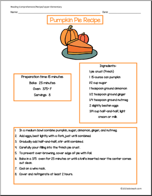 Pumpkin Pie Recipe - Reading Comprehension - Reading Recipes ...