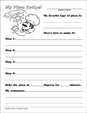 reading recipes worksheet