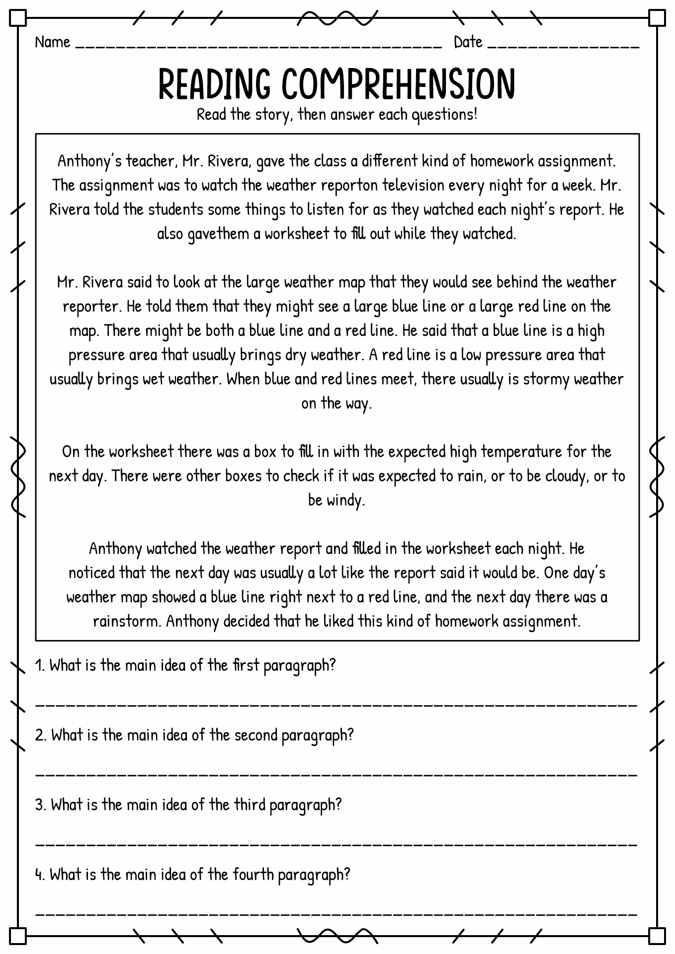 17 Second Grade Short Story Worksheet - Free PDF at worksheeto.com
