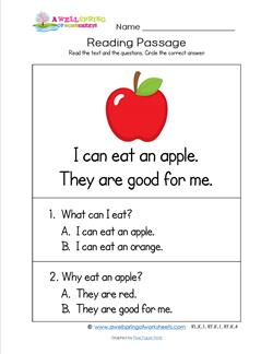 Kindergarten Reading Passages - Apple | A Wellspring