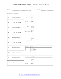 Stem and Leaf Plots Worksheets