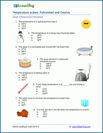 Grade 4 Temperature Worksheets: Fahrenheit and Celsius | Worsheets library