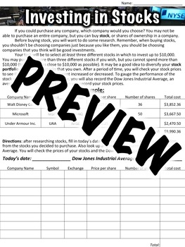 reading the stock market worksheet