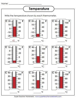 reading thermometers worksheet answers