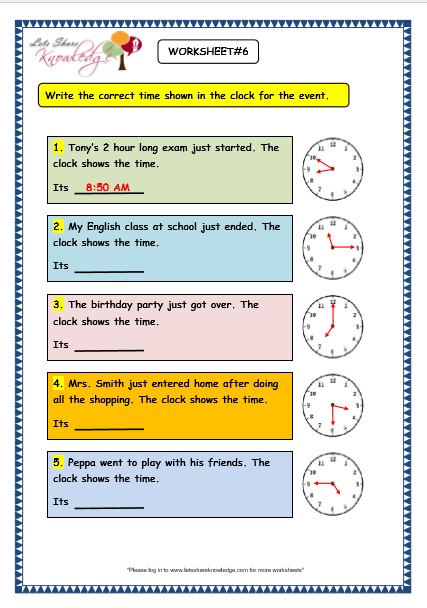 Grade 3 Maths Worksheets: (8.4 Reading the Time in AM and PM ...