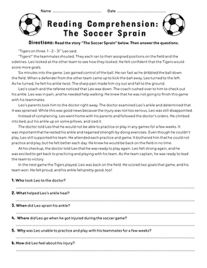Reading Comprehension: The Soccer Sprain | Worksheet 