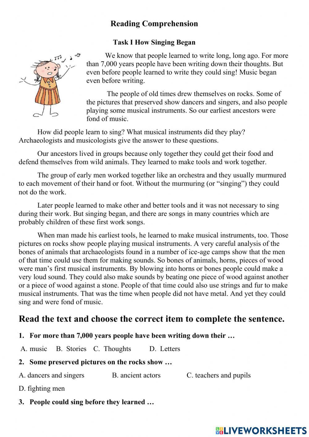 reading worksheet 8th grade
