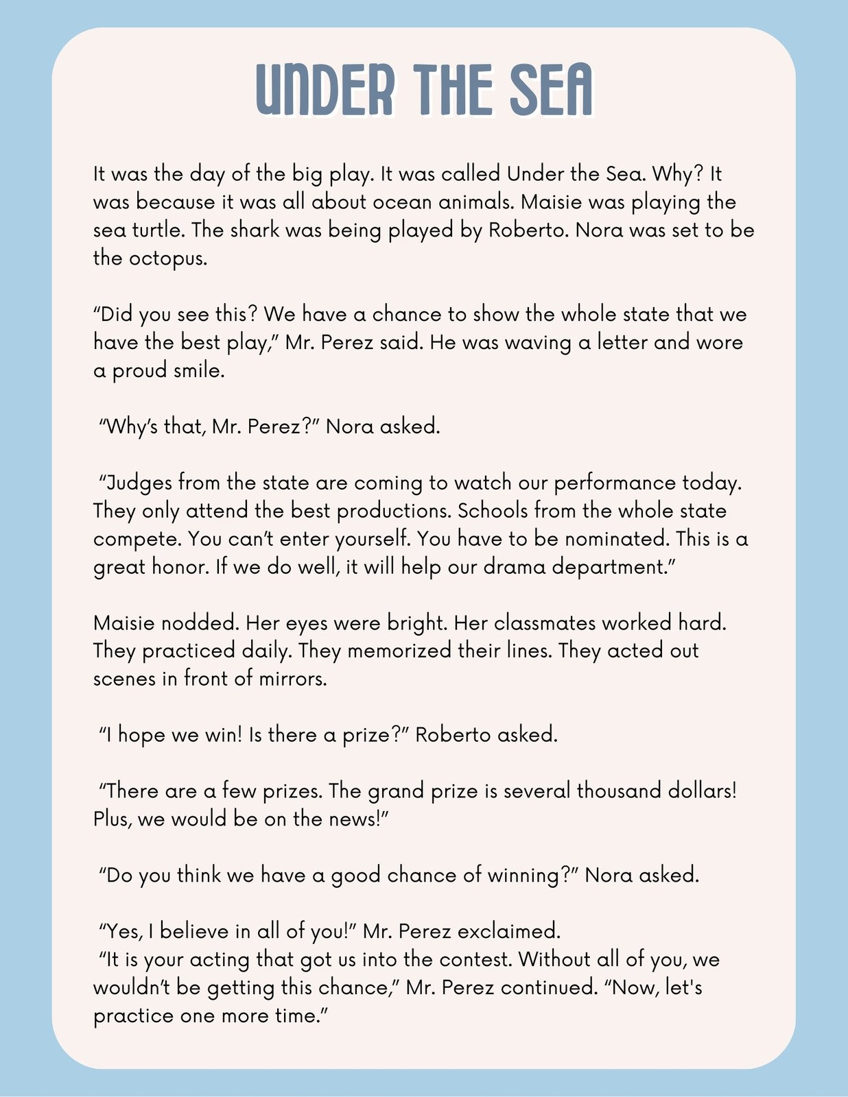 reading worksheet for 3rd grade printable