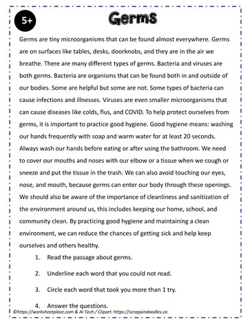 reading worksheet for 5th graders
