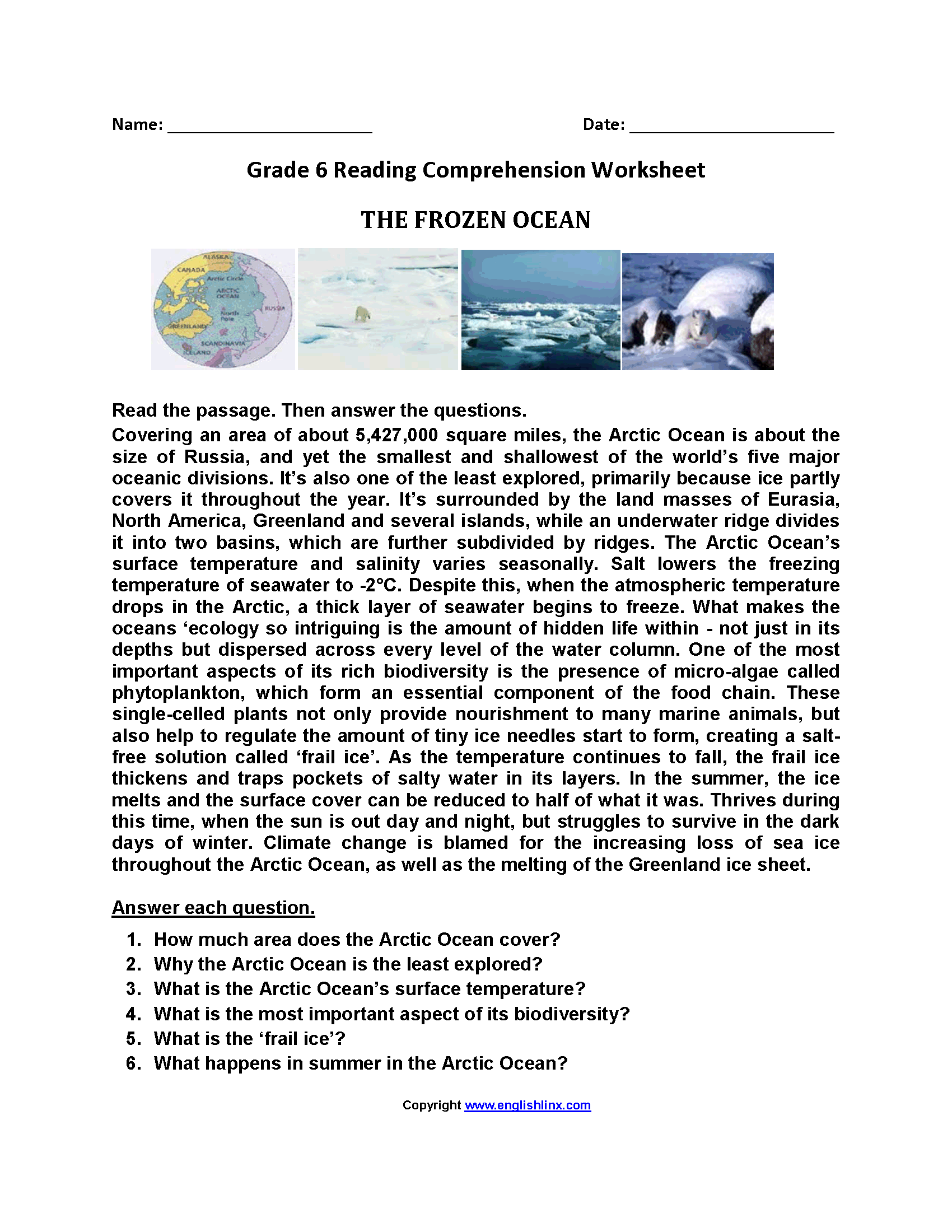 Reading Worksheets | Sixth Grade Reading Worksheets