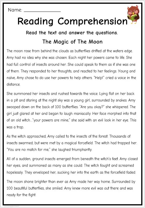 Grade 6 Reading Comprehension Fiction | Free English Worksheets