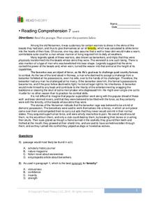 Reading Comprehension 7 Worksheet for 9th Grade | Lesson Planet