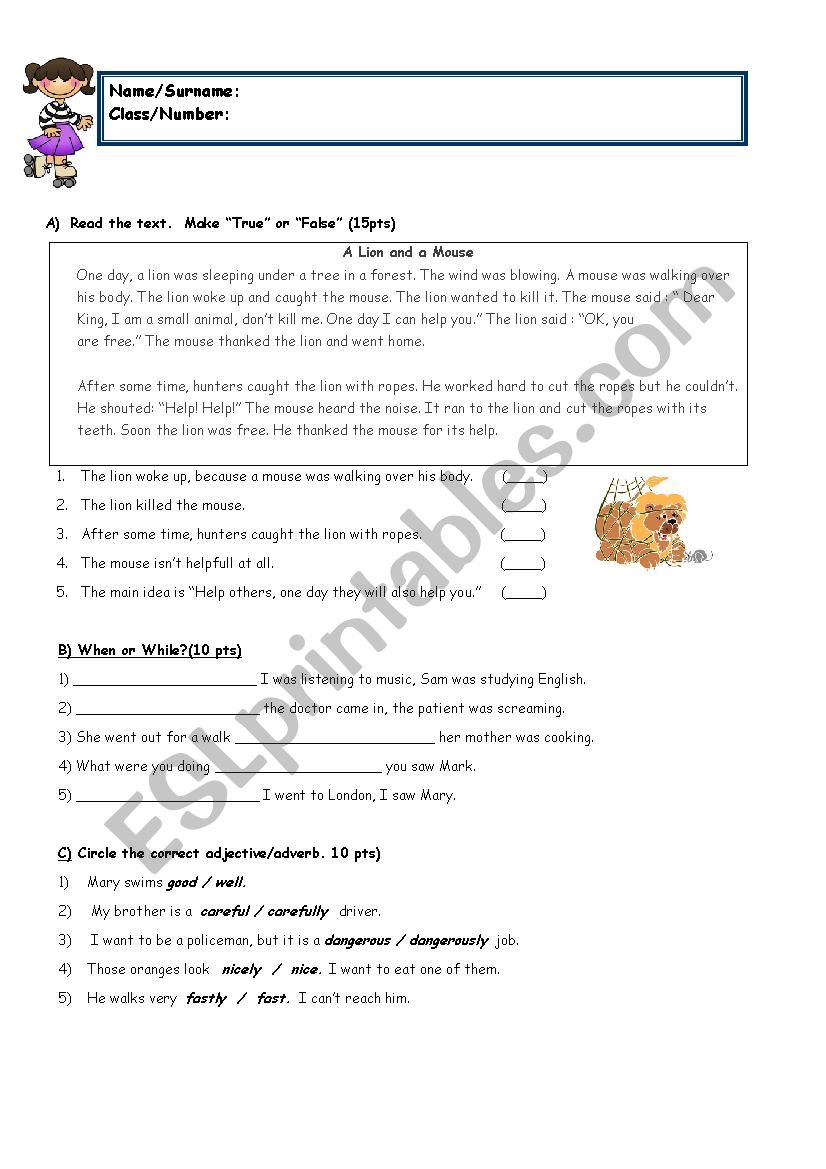 8th grade with reading - ESL worksheet by sukrupasa