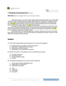 Reading Comprehension Worksheet for 8th - 9th Grade | Lesson Planet