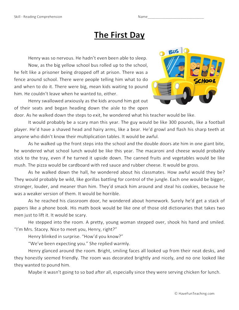reading worksheet for first