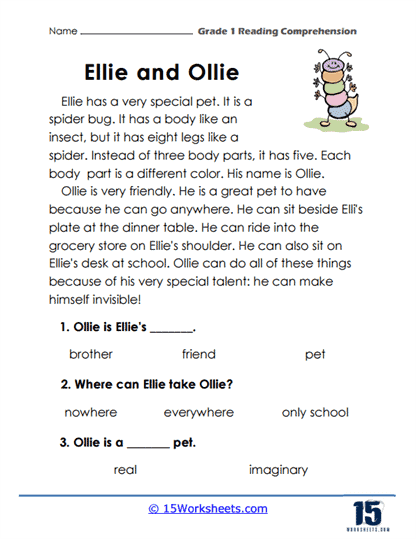 reading worksheet for grade 1