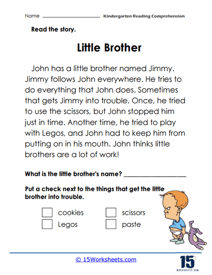 reading worksheet for kindergarten for