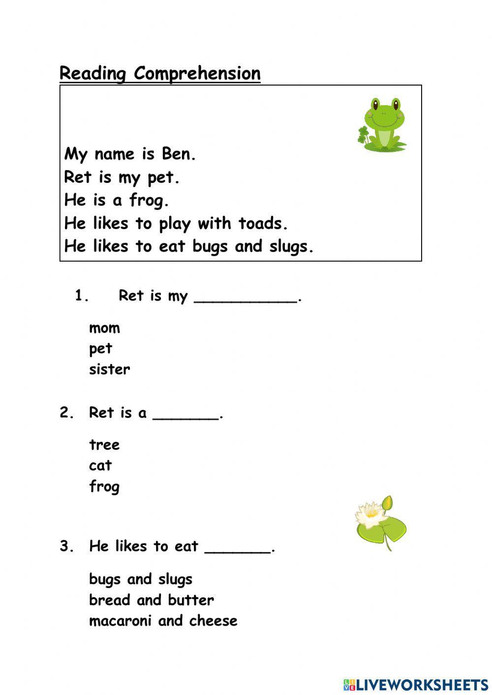 reading worksheet for kindergarten