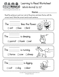Reading Worksheets for Kindergarten (Free Printables)