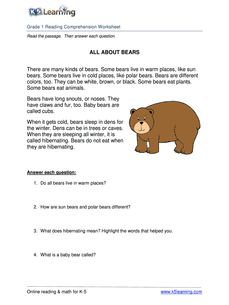 Daily Reading Comprehension Grade 1 Pdf Download - Fill Online ...