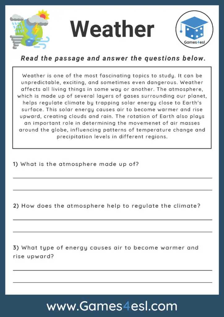 Weather - Reading Comprehension Worksheet | Games4esl