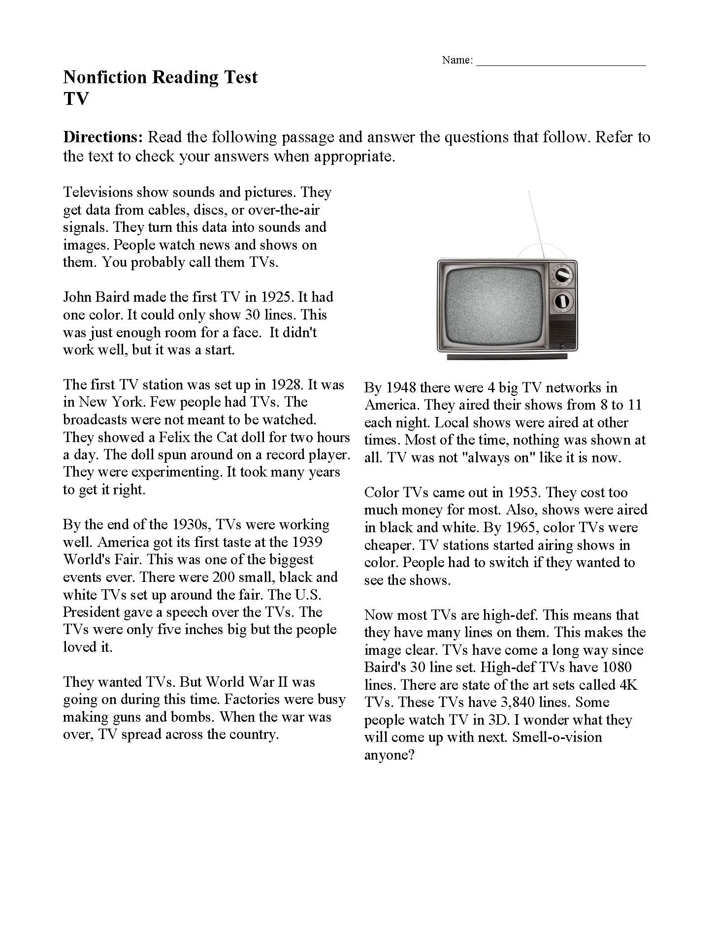 Reading Comprehension Worksheets | Online or Printable