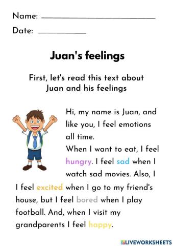 Reading Exercise (Feelings) worksheet  