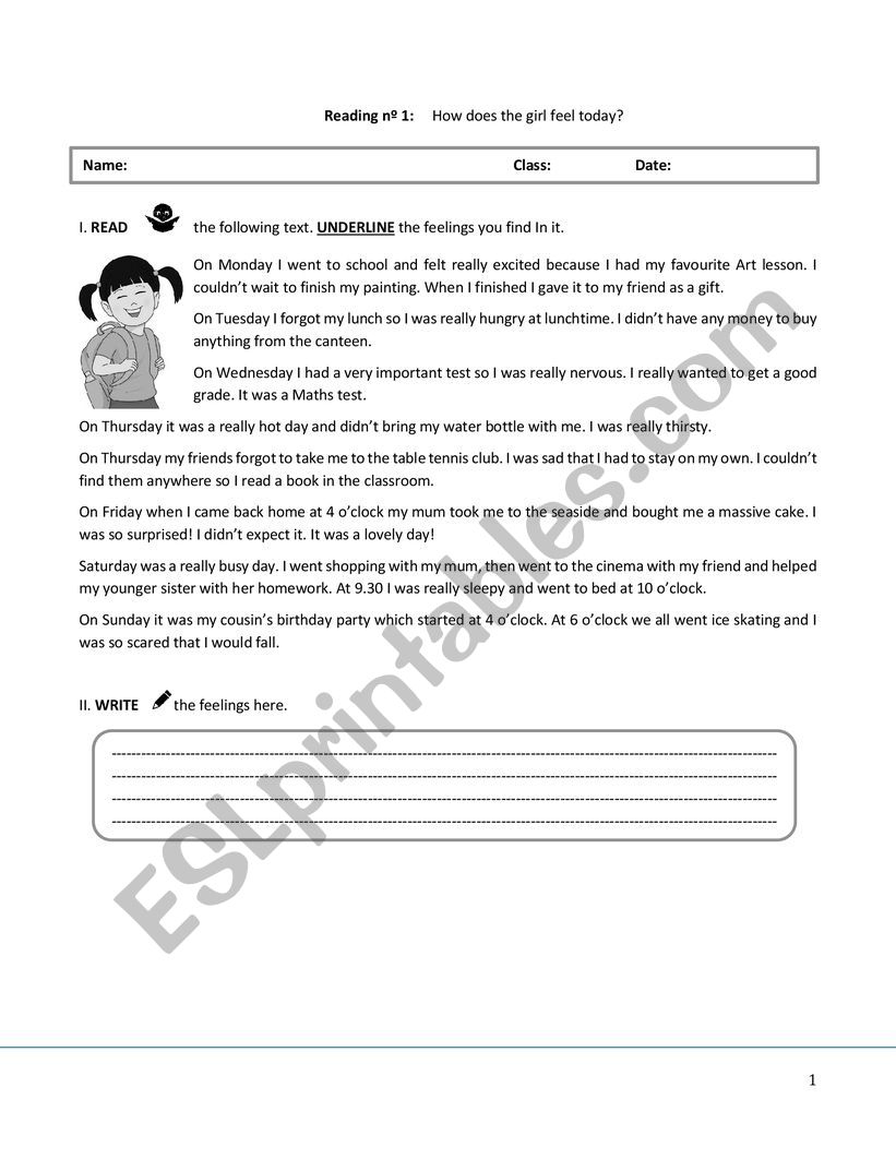 READING ABOUT EMOTIONS - ESL worksheet by mel24