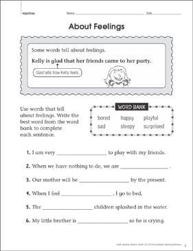 About Feelings (Adjectives): Grammar Practice Page | Printable ...