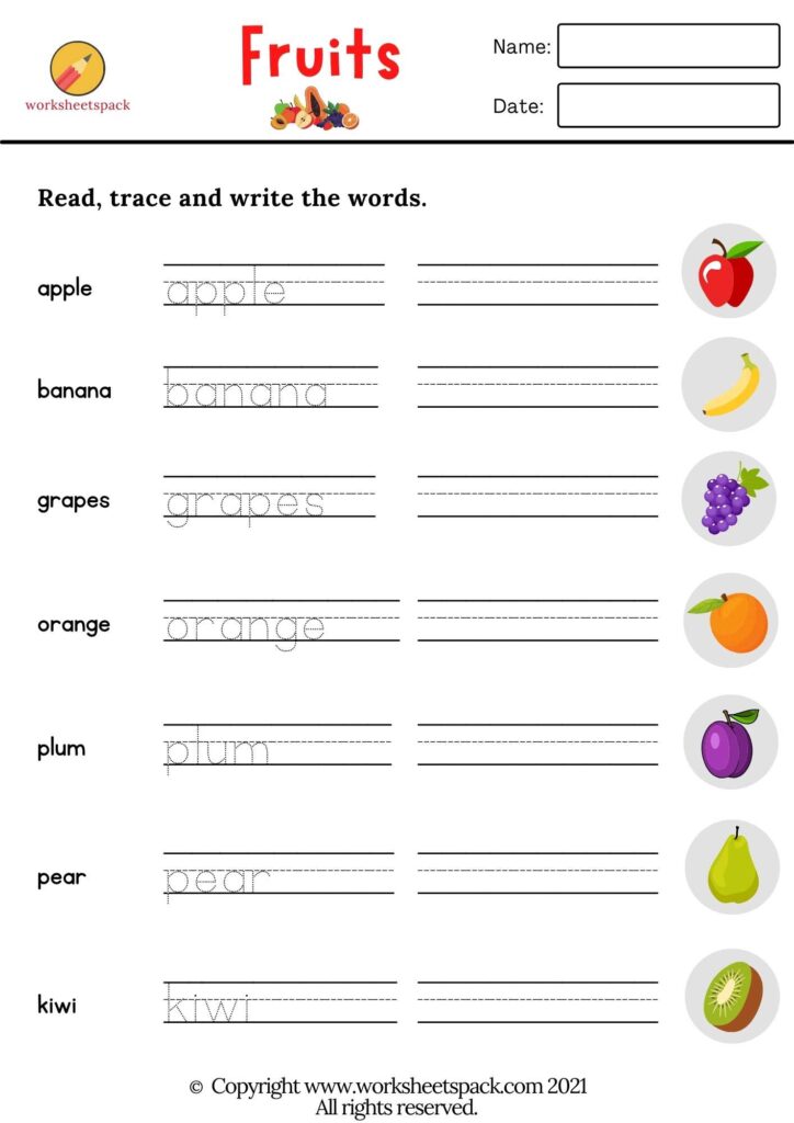 Read Trace and Write Worksheets PDF - worksheetspack