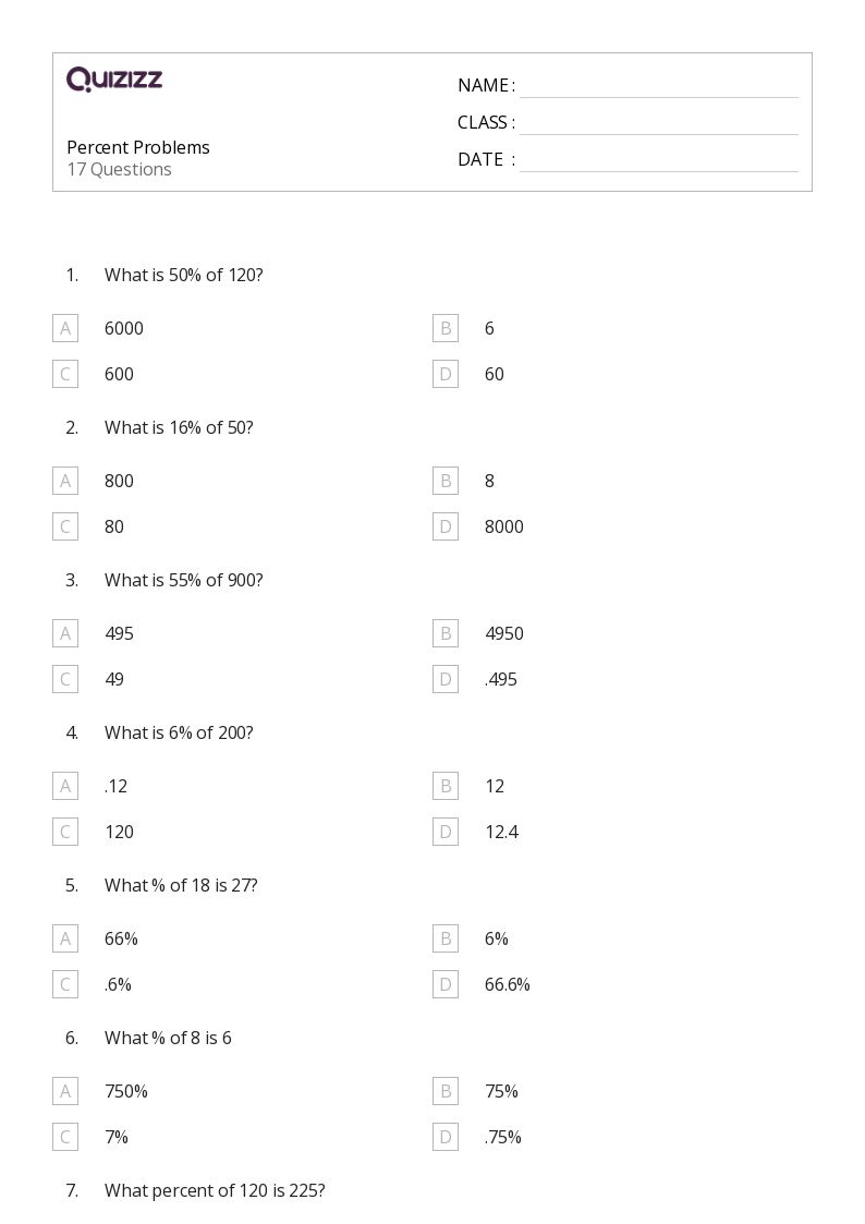 50+ Percent Problems worksheets for 8th Grade on Quizizz | Free ...