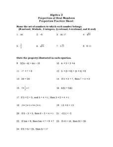 Properties of Real Numbers Worksheet for 9th Grade | Lesson Planet