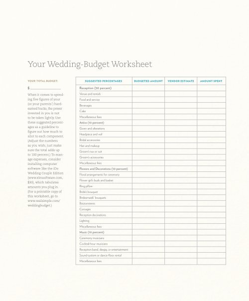 Your Wedding-Budget Worksheet - Real Simple