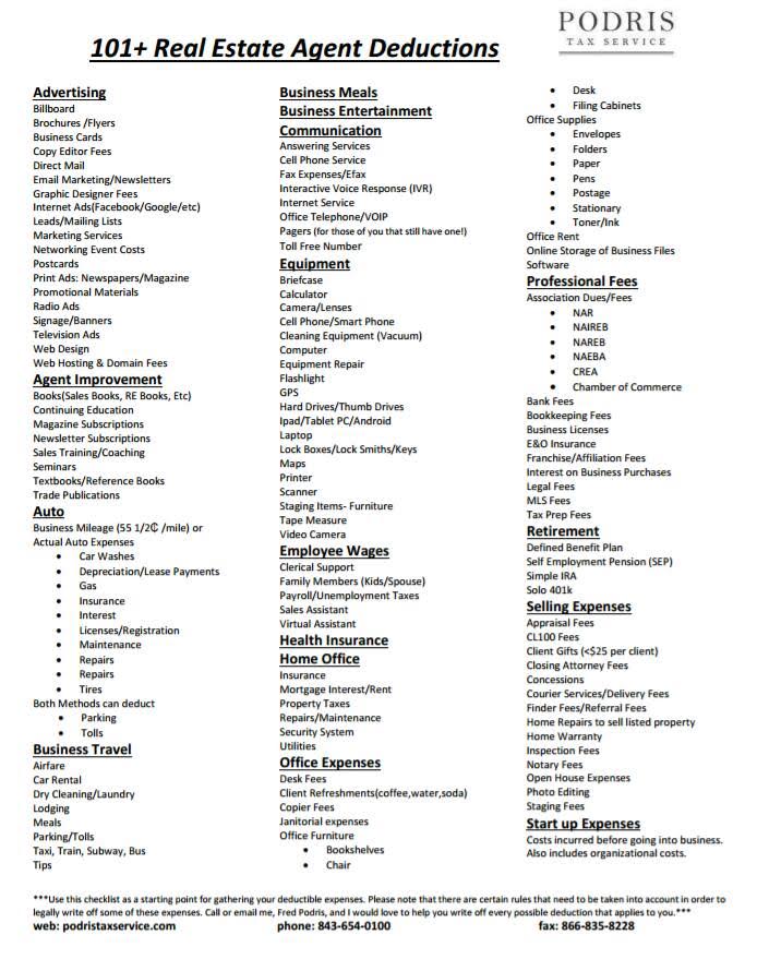 Cheat Sheet Of 100+ Legal Tax Deductions For Real Estate Agents
