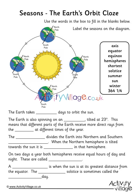 reason for the seasons worksheet