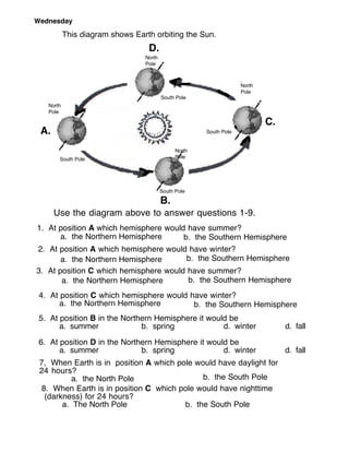reasons for seasons worksheet answers