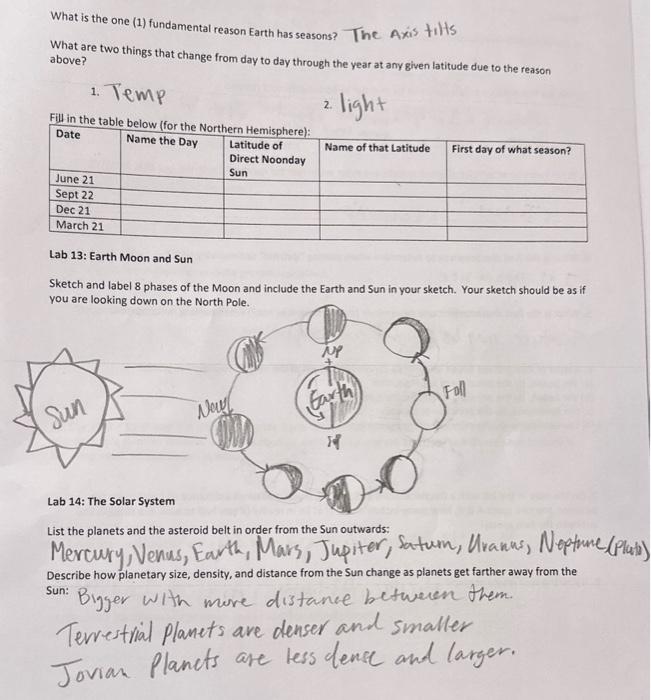 reasons for seasons worksheet