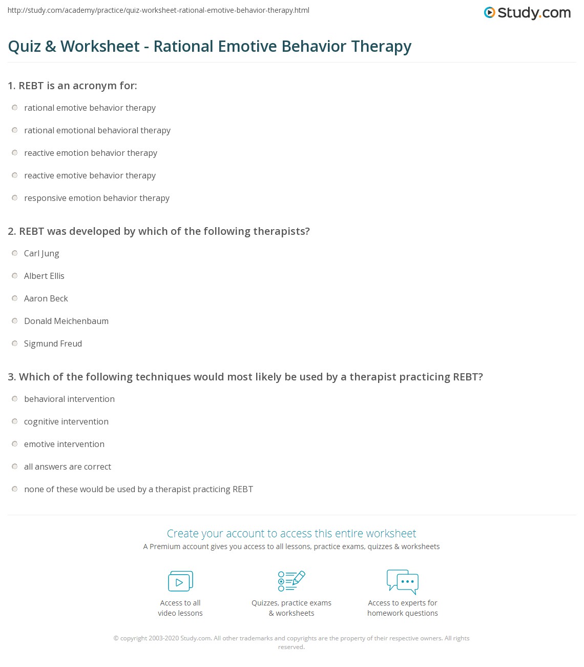 rebt therapy worksheet