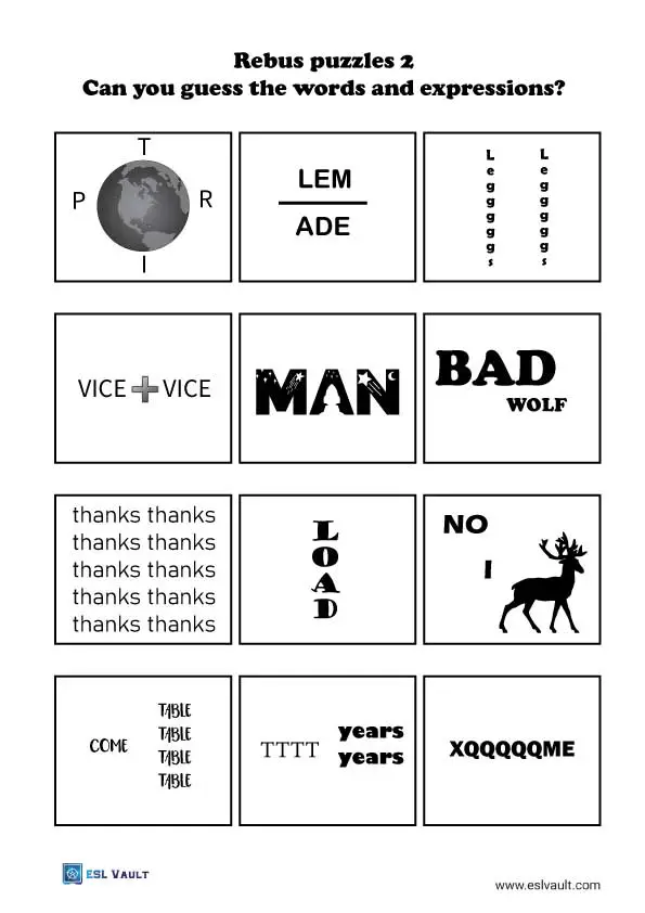 300 Free printable rebus puzzles with answers - ESL Vault